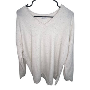 PureJill Cream Cozy Speckled V-Neck Knit Pullover Sweater with